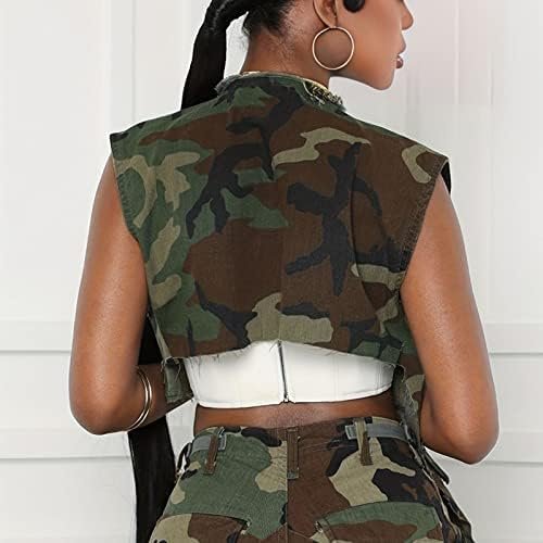 Womens Summer Cute Camo Button Down Cropped Jean Jacket Casu...