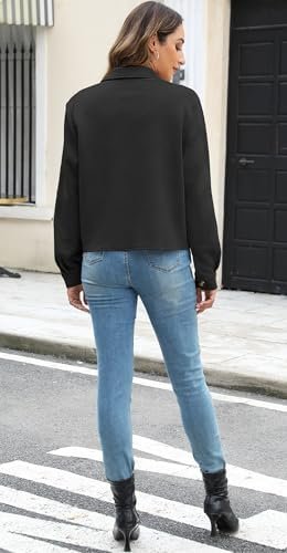 Womens Cropped Shacket Long Sleeve Button Down Lapel Casual ...