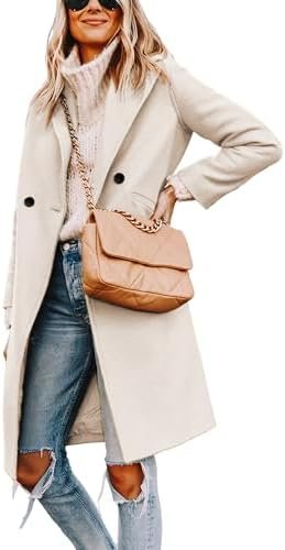 Hooever Women's Winter Wool Coat Casual Notch Lapel Single-B... Hooever Women's Winter Wool Coat Casual Notch Lapel Single-B...