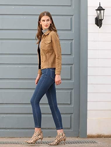 Allegra K Women's Turn-Down Collar Flap Pockets Snap Button ...