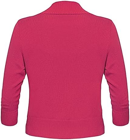 Women's 3/4 Sleeve Cropped Cardigan Sweaters Open Front Bole...