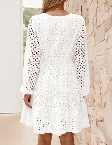 ZESICA Women's 2025 Long Sleeve Mini Dress Spring V Neck Hol...