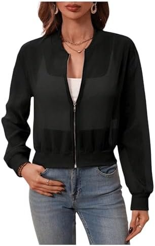 Verdusa Women's See Through Bomber Jacket Zip Up Long Sleeve...