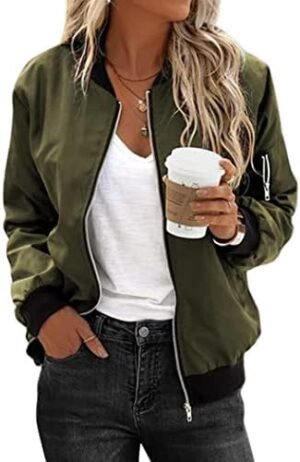Zeagoo Women's Bomber Jacket Casual Coat Zip Up Outerwear Wi... Zeagoo Women's Bomber Jacket Casual Coat Zip Up Outerwear Wi...