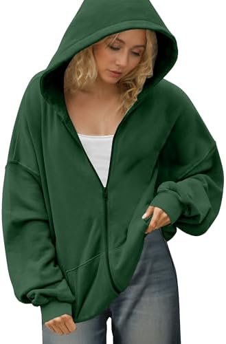 Oversized Zip Up Hoodies for Women Men Fleece Drop Shoulder ...