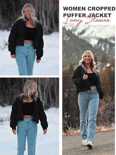 Flygo Winter Cropped Puffer Jacket Coats for Women 2024 Shor...