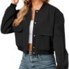 YSW Womens Cropped Bomber Jacket Baseball Varsity Jacket Cas...