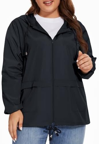 Women Plus Size Raincoat Lightweight Waterproof Windbreaker ...