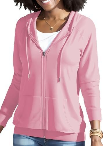 HTD Women Casual Full Zip Up Hoodie Basic Lightweight Long S...