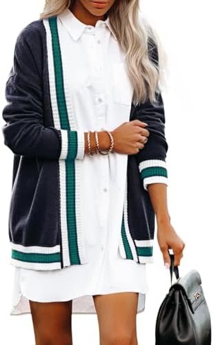 Striped Cardigan Sweaters for Women Knit Open Front Long Car...