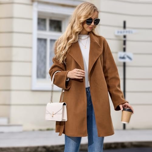 Women's Wool Blend Coat with Pockets Mid-Long Winter Overcoa...