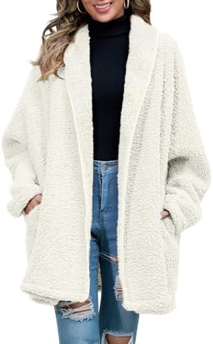 Zilcremo Women Oversized Fleece Cardigan Open Front Shawl Co...