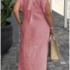 Women Linen Maxi Dress V Neck Ruffle Sleeve Tie Back Cotton ...