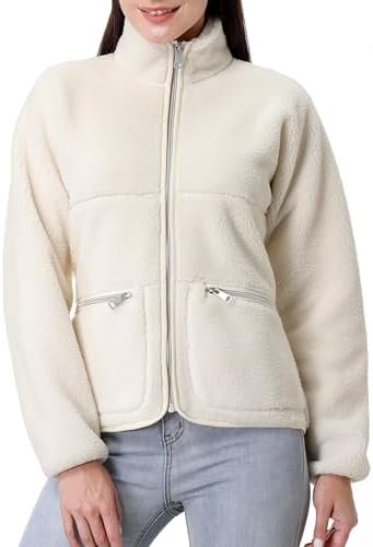 GIMECEN Women's Fuzzy Fleece Jacket Long Sleeve Zip Up Sherp...