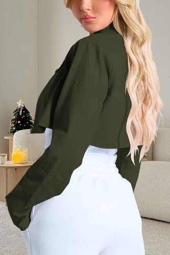 Women's Cropped Jacket Casual Zip Up Long Sleeve Lapel Crop ...