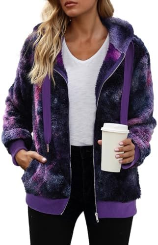 Nirovien Womens Sherpa Jacket Fuzzy Zip Up Hoodie Oversized ...