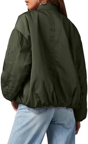 Tankaneo Womens Zip Up Bomber Jacket Oversized Fashion Casua...