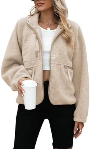 Yanekop Womens Fleece Jacket Fuzzy Long Sleeve Short Coats B... Yanekop Womens Fleece Jacket Fuzzy Long Sleeve Short Coats B...