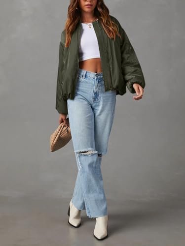 Tankaneo Womens Zip Up Bomber Jacket Oversized Fashion Casua...