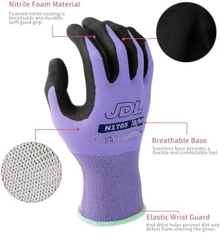 JDL Work Gloves Women men Microfoam Nitrile Coated Gloves 3/...