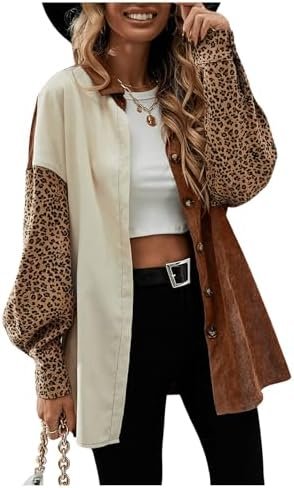 SHENHE Women's Corduroy Leopard Button Down Long Sleeve Shac... SHENHE Women's Corduroy Leopard Button Down Long Sleeve Shac...