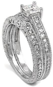 Sterling Silver Cubic Zirconia CZ Wedding Engagement Ring Se...