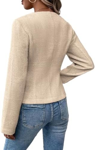 2025 Women's Spring Tweed Blazer Fully-Lined Collarless Open...