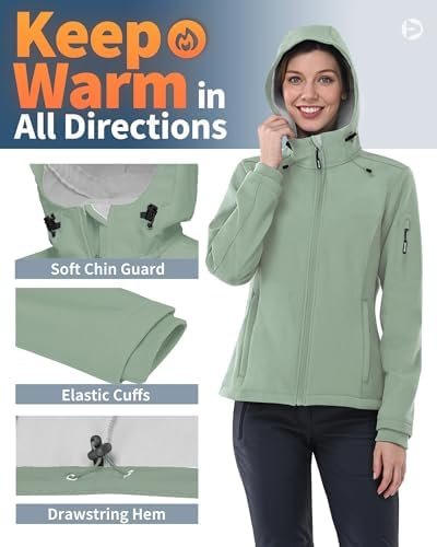 Outdoor Ventures Women's Softshell Jacket with Hood Fleece L...