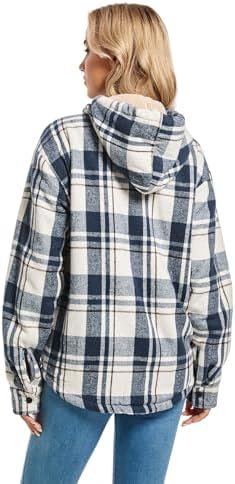 Women's Full Zip Fleece Flannel Jacket Plaid Sherpa Lined Ja...