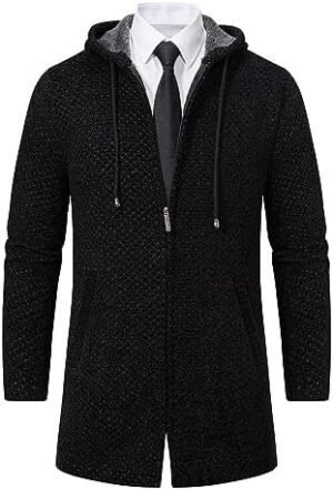 Mens Long Cardigan Hoodies Full Zip Fleece Lined Sweaters Fa... Mens Long Cardigan Hoodies Full Zip Fleece Lined Sweaters Fa...