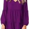 Amoretu Womens Tunic Dress Long Sleeve V Neck Casual Loose F...