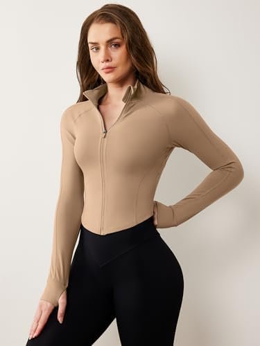 AVGO Women's Workout Jacket Lightweight Zip Up Cropped Yoga ...