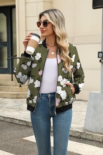 Zeagoo Women's Bomber Jacket Casual Coat Zip Up Outerwear Wi...