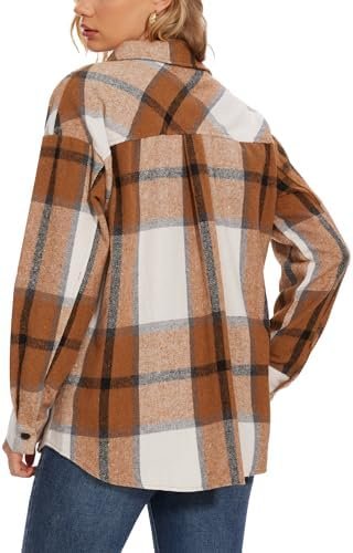 Moss Rose Womens Casual Plaid Shackets Button Down Long Slee...