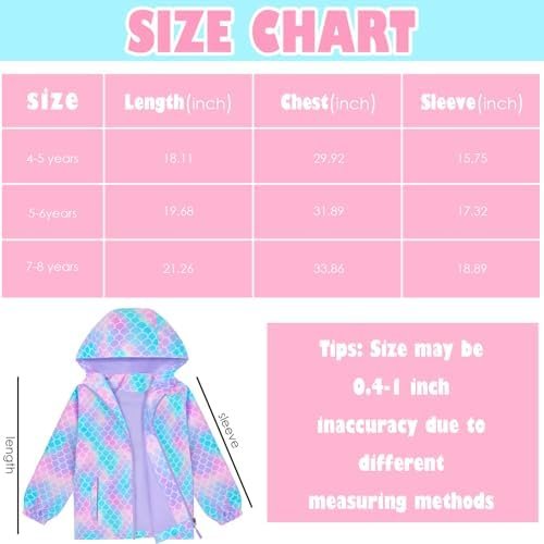 OlyPegic Girls Rain Jacket Waterproof Hooded Fleece Lined Li...