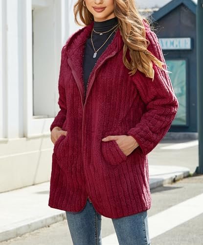 Womens Fleece Jacket Hooded Winter Warm Full Zip Long Sleeve...