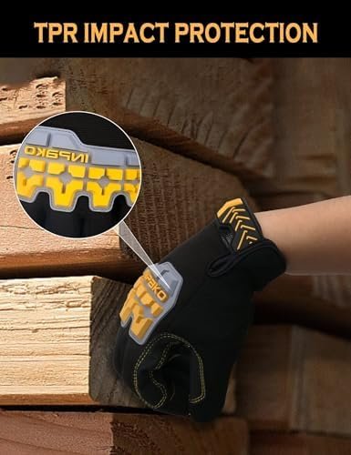 Work Gloves for Men Women, TPR Impact Protection Utility Mec...
