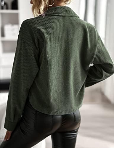 Kwoki Women's Corduroy Jackets Casual Long Sleeve Button Dow...