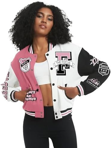 COZYPOIN Women's Varsity Jacket Cropped Letterman Jacket Lig...