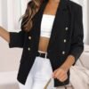Vrtige Women's Casual Blazer Open Front Lapel Button Long Sl...