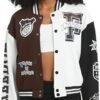 COZYPOIN Women's Varsity Jacket Cropped Letterman Jacket Lig...