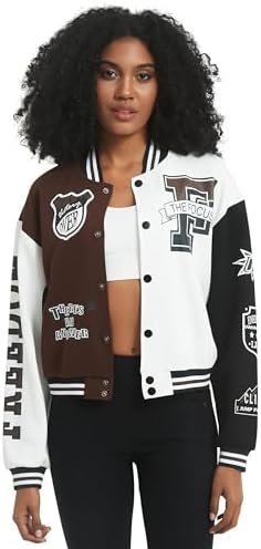 COZYPOIN Women's Varsity Jacket Cropped Letterman Jacket Lig...