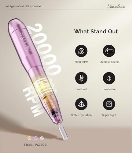 MelodySusie Portable Electric Nail Drill,PC120B Compact Efil...
