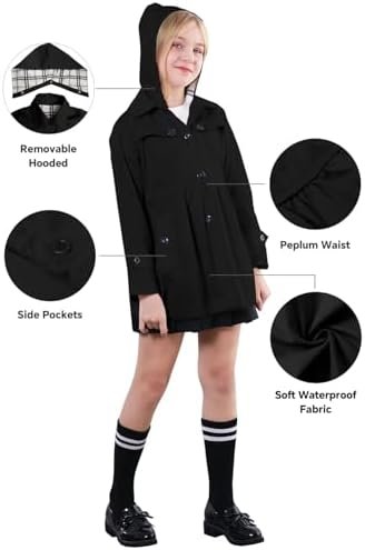 SANGTREE Girl's Waterproof Trench Coat Hooded Lightweight Ra...