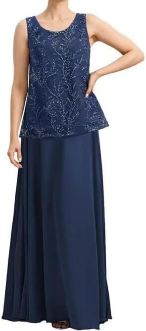 2 Pieces Mother of The Bride Dresses with Jacket Chiffon Lac...