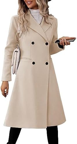 Danedvi Womens Long Double Breasted Coats Lapel Collar Pea C...