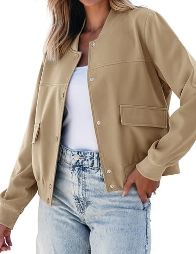 luvamia Bomber Jackets for Women Fall Casual Button Down Lon...