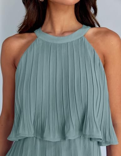 ZESICA Women's 2025 Summer Halter Dresses Sleeveless Ruffle ...