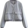 Chatinction Womens Cropped Bomber Jackets Pockets Snap Butto...