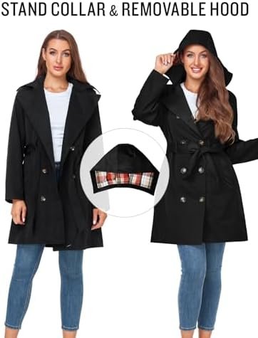 SaphiRose Women's Water-Resistant Trench Coat Double-Breaste...